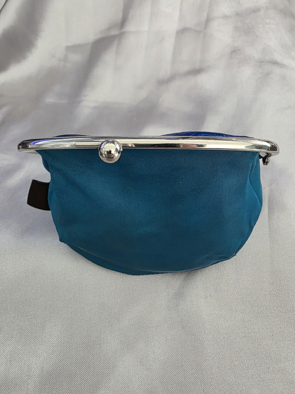 Metallic Blue Ruched Coin Purse with Silver Frame - Picture 5 of 8